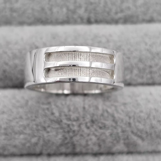 MEMORIAL MENS DOUBLE CHANNEL SILVER BAND