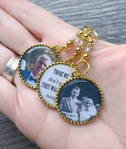 Bridal Those we love don't go away. Photo wedding bouquet triple charm memorial keepsake