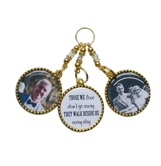 Bridal Those we love don't go away. Photo wedding bouquet triple charm memorial keepsake