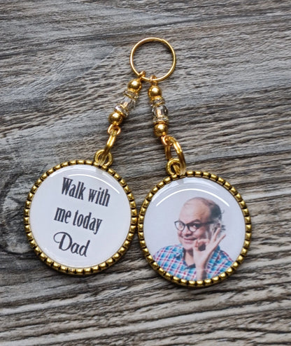Walk with me today Dad. Photo memorial wedding bouquet charm for a bridal bouquet. Name can be changed
